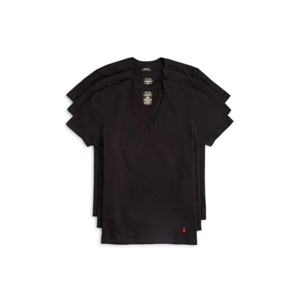 Polo Ralph Lauren Mens Undershirt Cotton Tee Classic Fit V-Neck SMALL Black